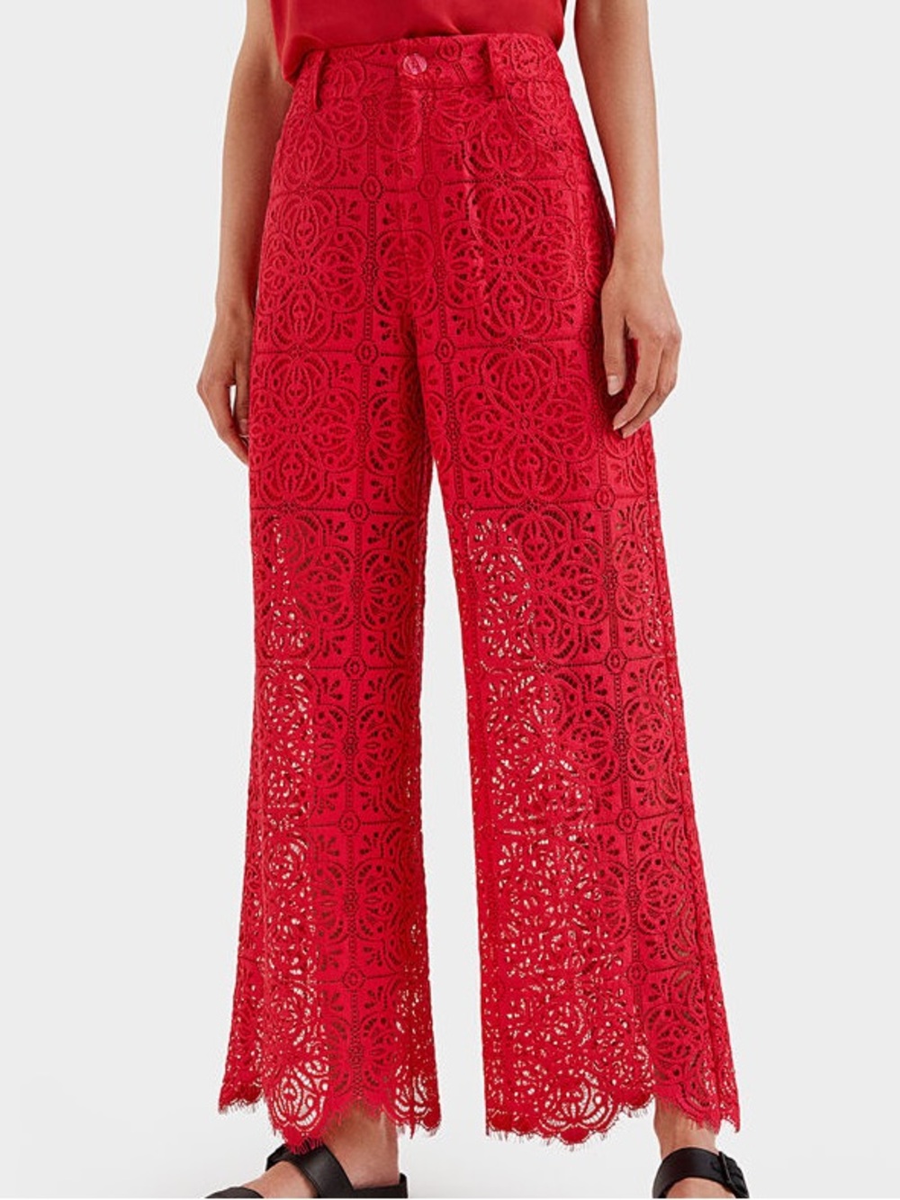 Desigual Austin Wide Leg Lace Pants Raspberry Red Trousers XS